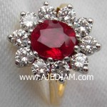 Pigeon red ruby diamonds engagement ring by Ajediam